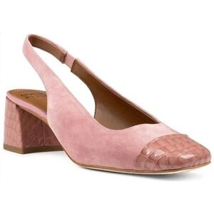 NWT Donald Pliner Amore Rose Suede Crocodile Embossed Slingback Block Heels 6.5M